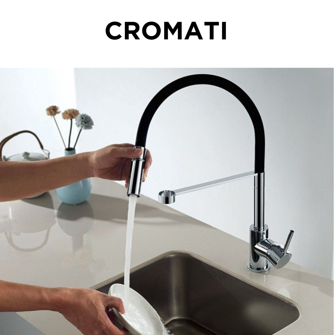 Monocomando con doccia tubo in silicone cromati