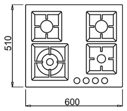 ELLECI PLANO 60 PGSP60143WS Piano Cottura Gas 4 Fuochi Griglie in Ghisa Tortora G43 cm. 60 x 51