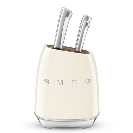 SMEG KBSF02CR Ceppo Portacoltelli Panna con Set 6 Coltelli Inox 50’s Style