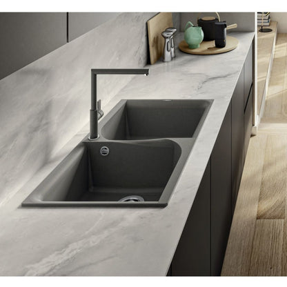 ELLECI EGO 400 LGE45059 Lavello Cucina 2 Vasche Sopratop Granitek Antracite cm. 86x50