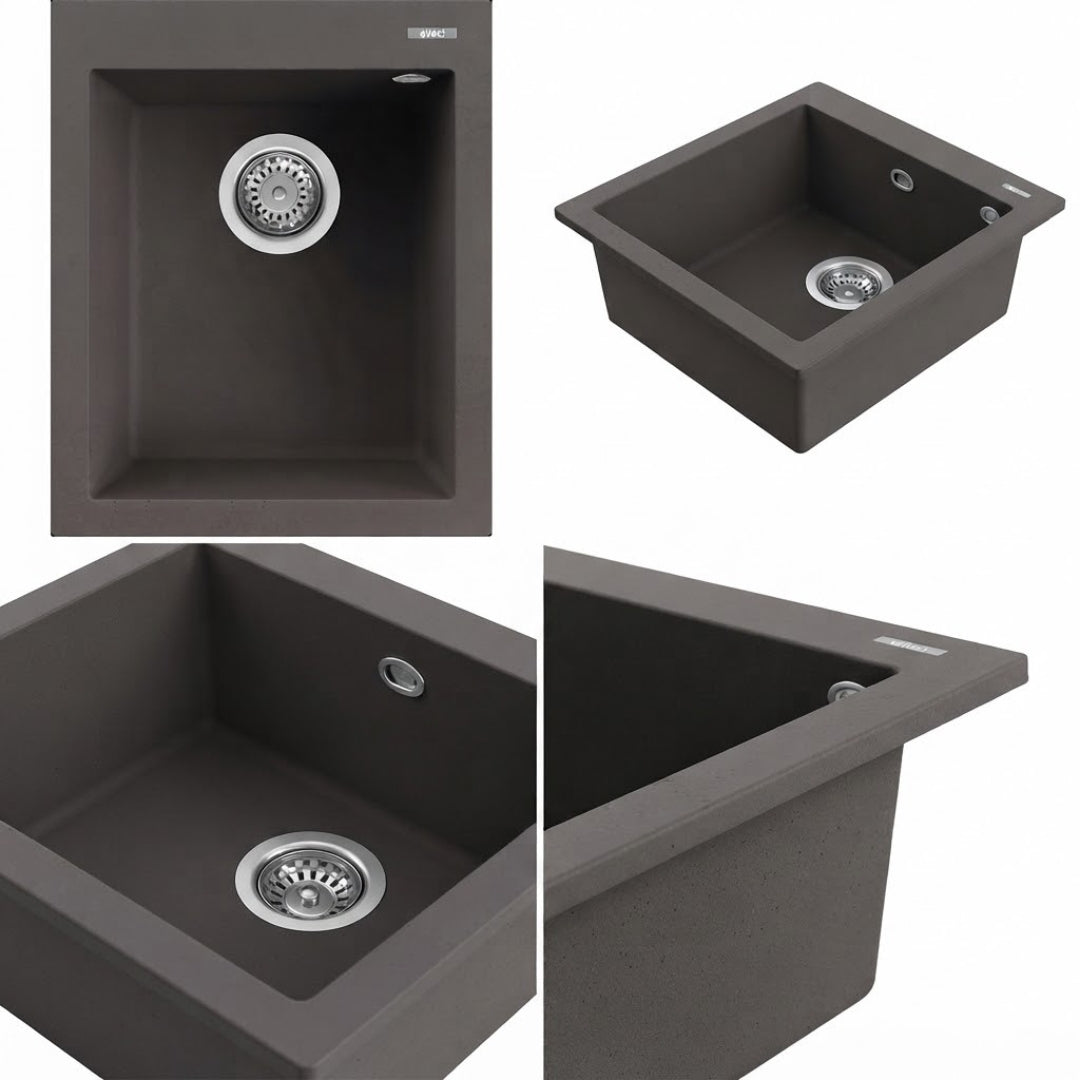 Elleci Quadra 100 LKQ10087 Lavello da Incasso Sopratop 1 Vasca Keratek Cacao cm. 38 x 44