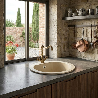 ELLECI LGFROU62 Lavello da Incasso 1 Vasca Circolare Sopratop Granitek Classic Bianco Antico 62 Diam. 45 cm