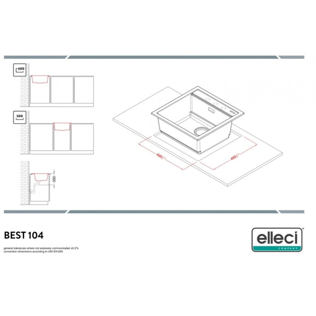 ELECI BEST 104 LGB10451 Lavello da Incasso 1 Vasca Sopratop Granitek Avena cm. 51 x 51