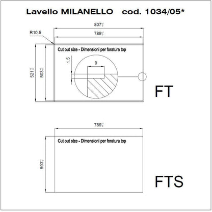 Foster Milanello Workstation 1034050 Lavello 1 Vasca Incasso Filotop Acciaio Inox Spazzolato mm. 806x520