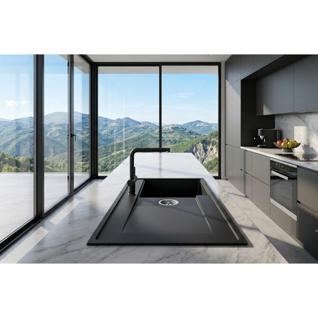 ELLECI UNICO 480 LGU48059 Lavello 1 Vasca con Gocciolatoio Reversibile Sopratop Granitek Antracite cm. 100 x 50