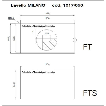 Foster Milano 1017050 Lavello 1 Vasca Incasso Filotop Acciaio Inox Spazzolato cm. 102 x 56