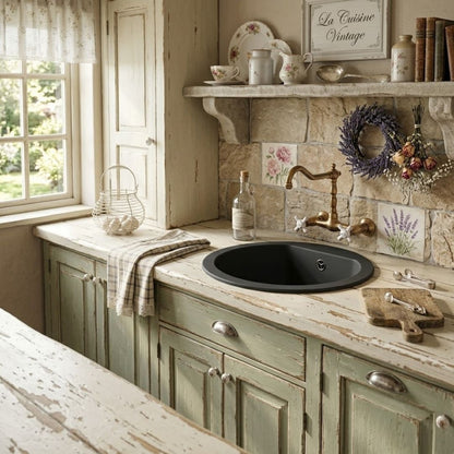ELLECI LGFROU59 Lavello da Incasso 1 Vasca Circolare Sopratop Diam. 45 cm Granitek Classic Antracite 59