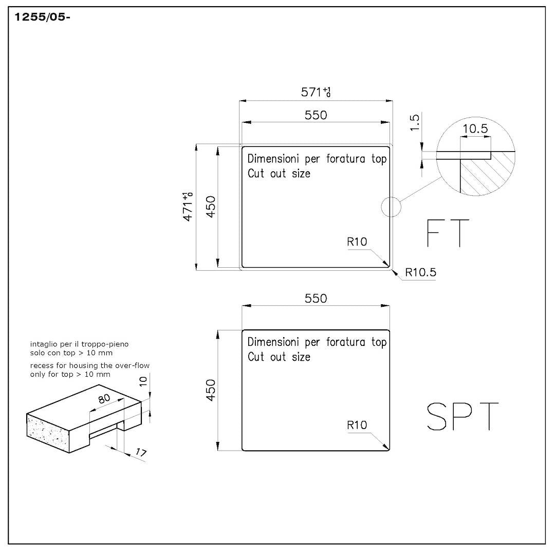Foster Quadra Evo 1255050 Lavello Incasso 1 Vasca Inox Sopratop/Filotop cm. 57 x 47