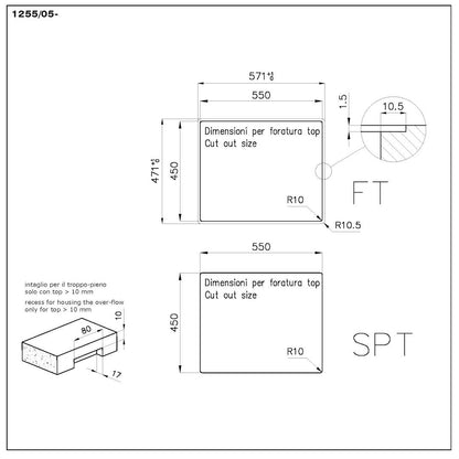 Foster Quadra Evo 1255050 Lavello Incasso 1 Vasca Inox Sopratop/Filotop cm. 57 x 47