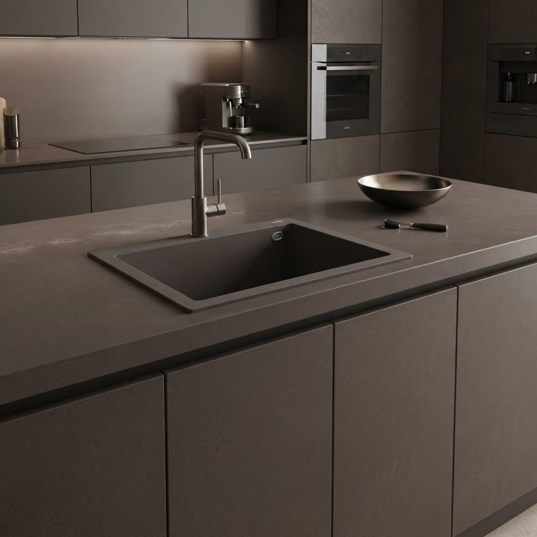 Elleci Quadra 100 LKQ10087 Lavello da Incasso Sopratop 1 Vasca Keratek Cacao cm. 38 x 44