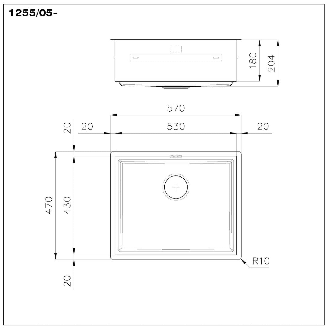 Foster Quadra Evo 1255050 Lavello Incasso 1 Vasca Inox Sopratop/Filotop cm. 57 x 47
