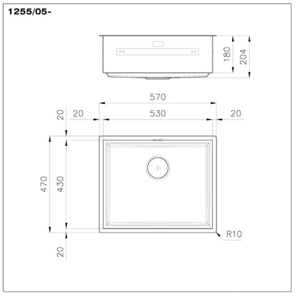 Foster Quadra Evo 1255050 Lavello Incasso 1 Vasca Inox Sopratop/Filotop cm. 57 x 47