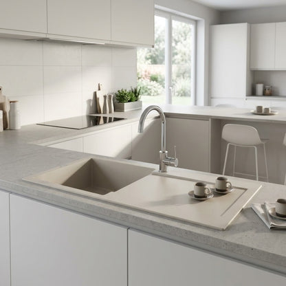 Elleci Easy 480 LGY48039 Lavello 1 Vasca con Gocciolatoio Reversibile Incasso Sopratop Granitek Bianco Soft cm. 100 x 50