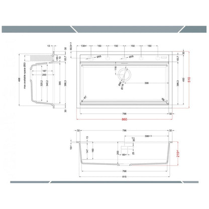 ELLECI BEST 360 LGB36059 Lavello da Incasso 1 Vasca Monovasca Sopratop Granitek Antracite cm. 86 x 51