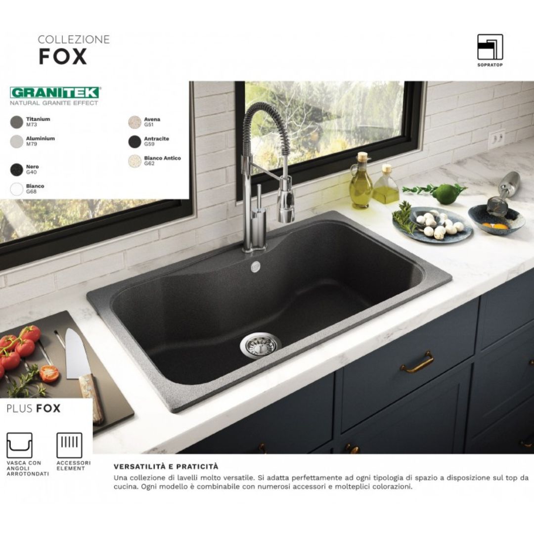 Elleci Fox 200 LMF20079 Lavello Incasso Cucina 1 Vasca Aluminium Metaltek cm. 58 x 50