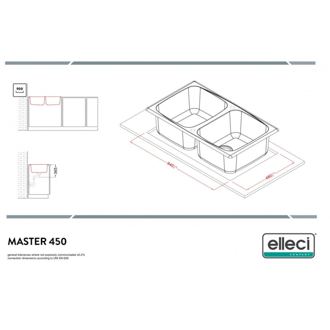 Elleci Master 450 LGM45062 Lavello 2 Vasche Reversibile Sopratop Granitek Bianco Antico cm. 86 x 50