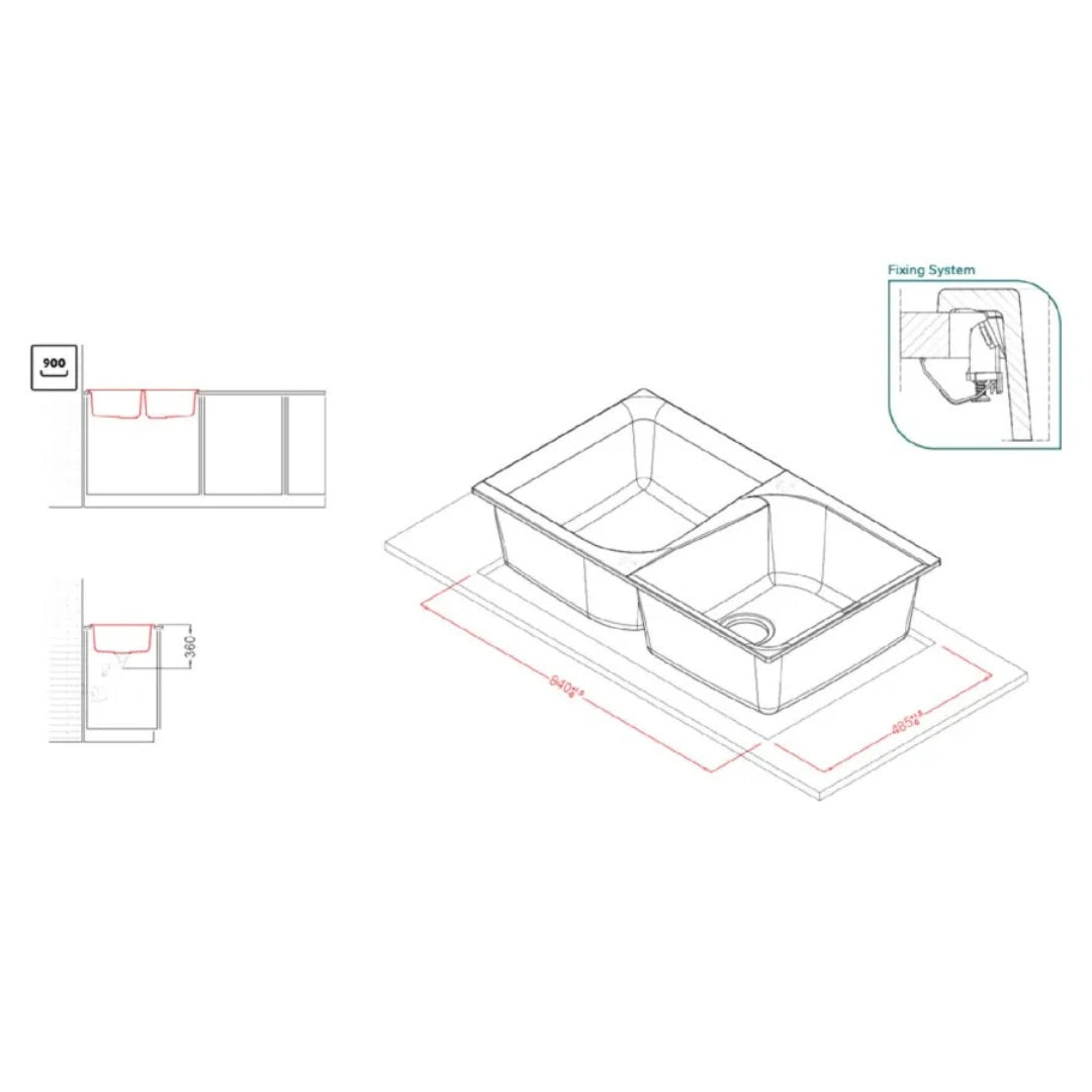 Elleci EGO LGE45039 Lavello 2 Vasche Sopratop Granitek Bianco Soft cm. 86 x 50