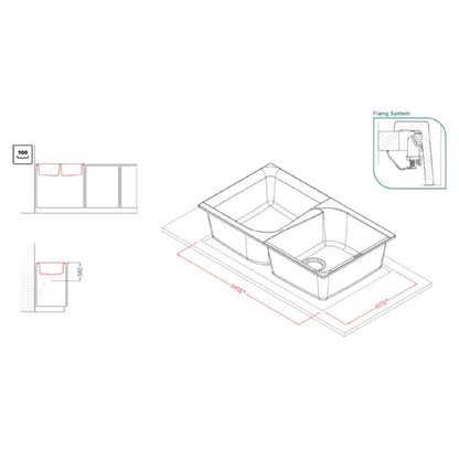 Elleci EGO LGE45039 Lavello 2 Vasche Sopratop Granitek Bianco Soft cm. 86 x 50