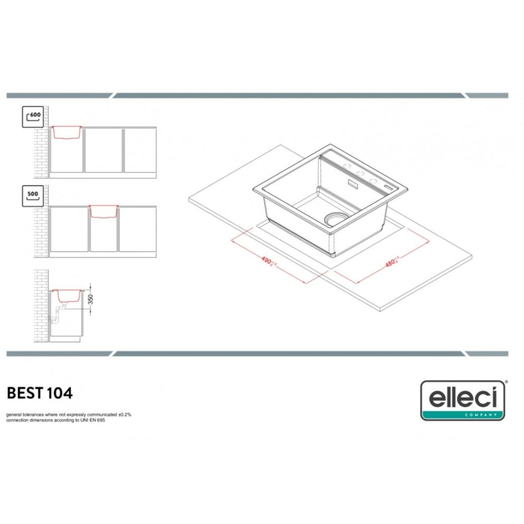 ELLECI BEST LGB10459 Lavello Incasso 1 Vasca Incasso Sopratop Antracite cm. 51 x 51