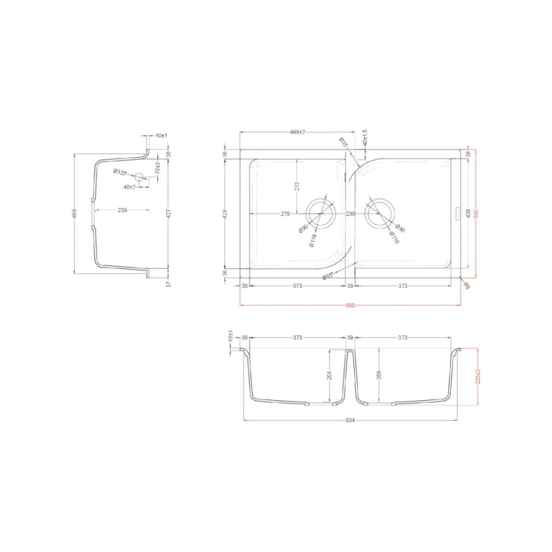 Elleci EGO LGE45039 Lavello 2 Vasche Sopratop Granitek Bianco Soft cm. 86 x 50