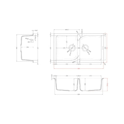 Elleci EGO LGE45039 Lavello 2 Vasche Sopratop Granitek Bianco Soft cm. 86 x 50