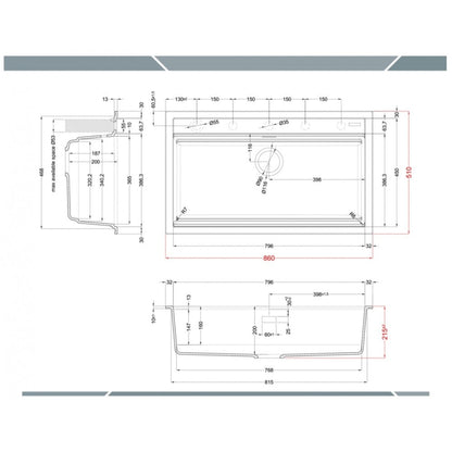 Elleci Best 360 LKB36086 Lavello da Incasso 1 Vasca Sopratop Keratek Nero cm. 86 x 51