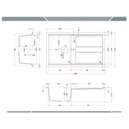 Elleci Best 400 LKB40096 Lavello 1 Vasca con Gocciolatoio Reversibile Sopratop Keratek Bianco Kera cm. 86 x 51