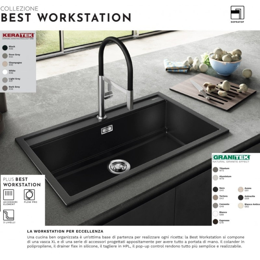 Elleci Best 104 LGB10439 Lavello da Incasso 1 Vasca Sopratop Granitek Bianco Soft cm. 51 x 51