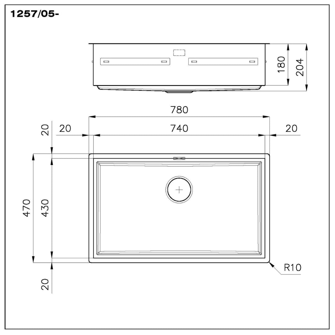 Foster Quadra Evo 1257050 Lavello 1 Vasca Incasso Filotop Acciaio Inox Spazzolato cm. 78 x 47