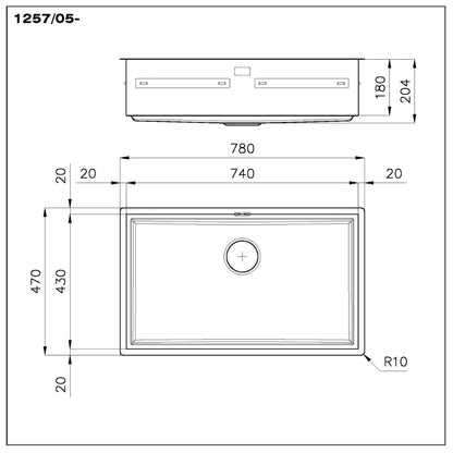 Foster Quadra Evo 1257050 Lavello 1 Vasca Incasso Filotop Acciaio Inox Spazzolato cm. 78 x 47