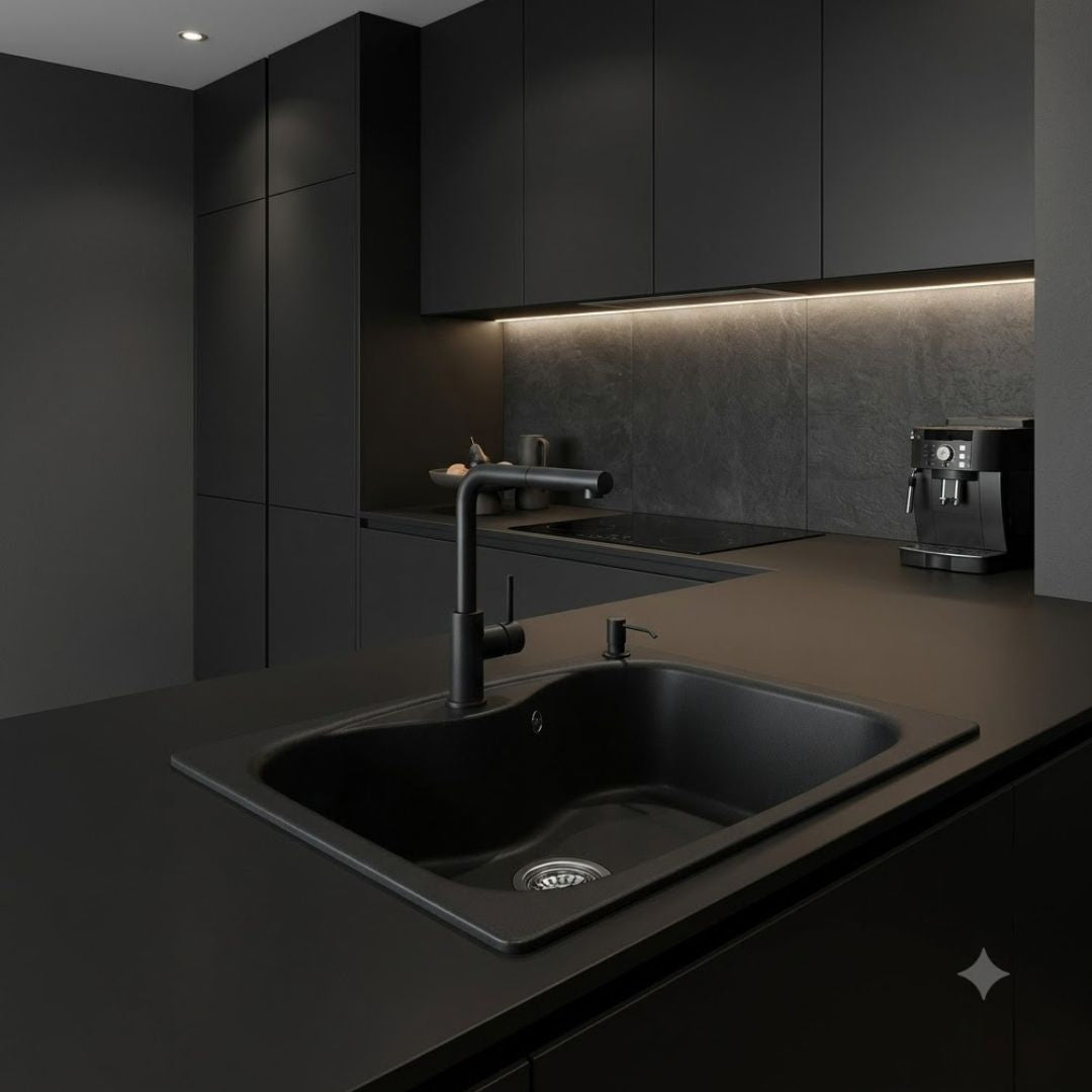 ELLECI FOX 200 LGF20040 Lavello da Incasso 1 Vasca Sopratop Granitek Nero mm. 584 x 504