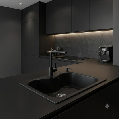 ELLECI FOX 200 LGF20040 Lavello da Incasso 1 Vasca Sopratop Granitek Nero mm. 584 x 504