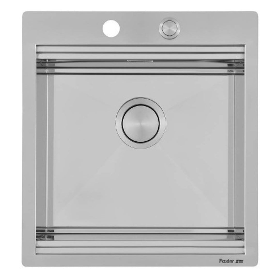 Foster Milanello 1031050 Lavello 1 Vasca Incasso Filotop Acciaio Inox Spazzolato mm 486 x 520