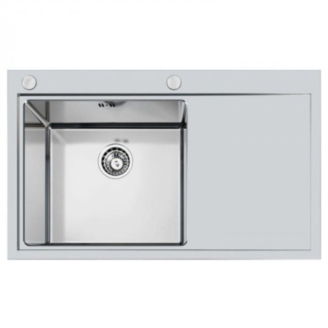 Foster Master 1250052 Lavello 1 Vasca Incasso Filotop Gocciolatoio a Destra Acciaio Inox Spazzolato cm. 86 x 52