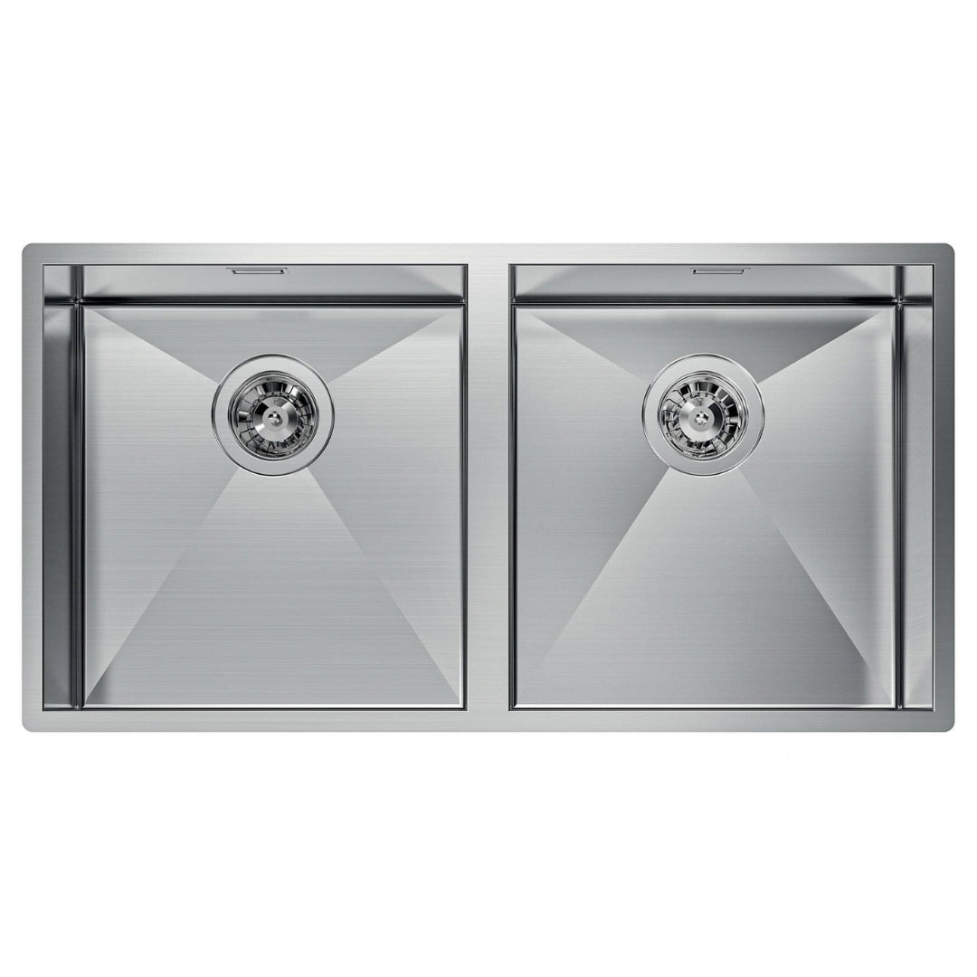 Foster Quadra 1221050 Lavello 2 Vasche Incasso Sopratop/Filotop Acciaio Inox Spazzolato cm. 84 x 44