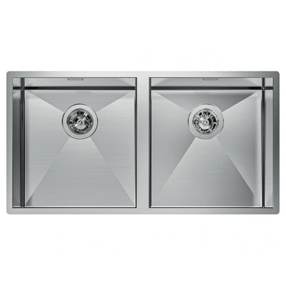 Foster Quadra 1221050 Lavello 2 Vasche Incasso Sopratop/Filotop Acciaio Inox Spazzolato cm. 84 x 44