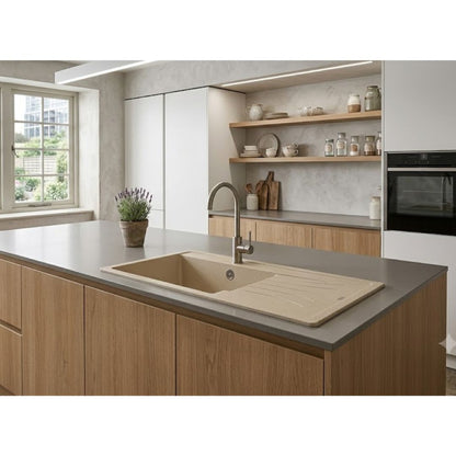 ELLECI EGO 480 LGE48051 Lavello 1 Vasca con Gocciolatoio Reversibile Sopratop Granitek Avena 51 cm. 100 x 50