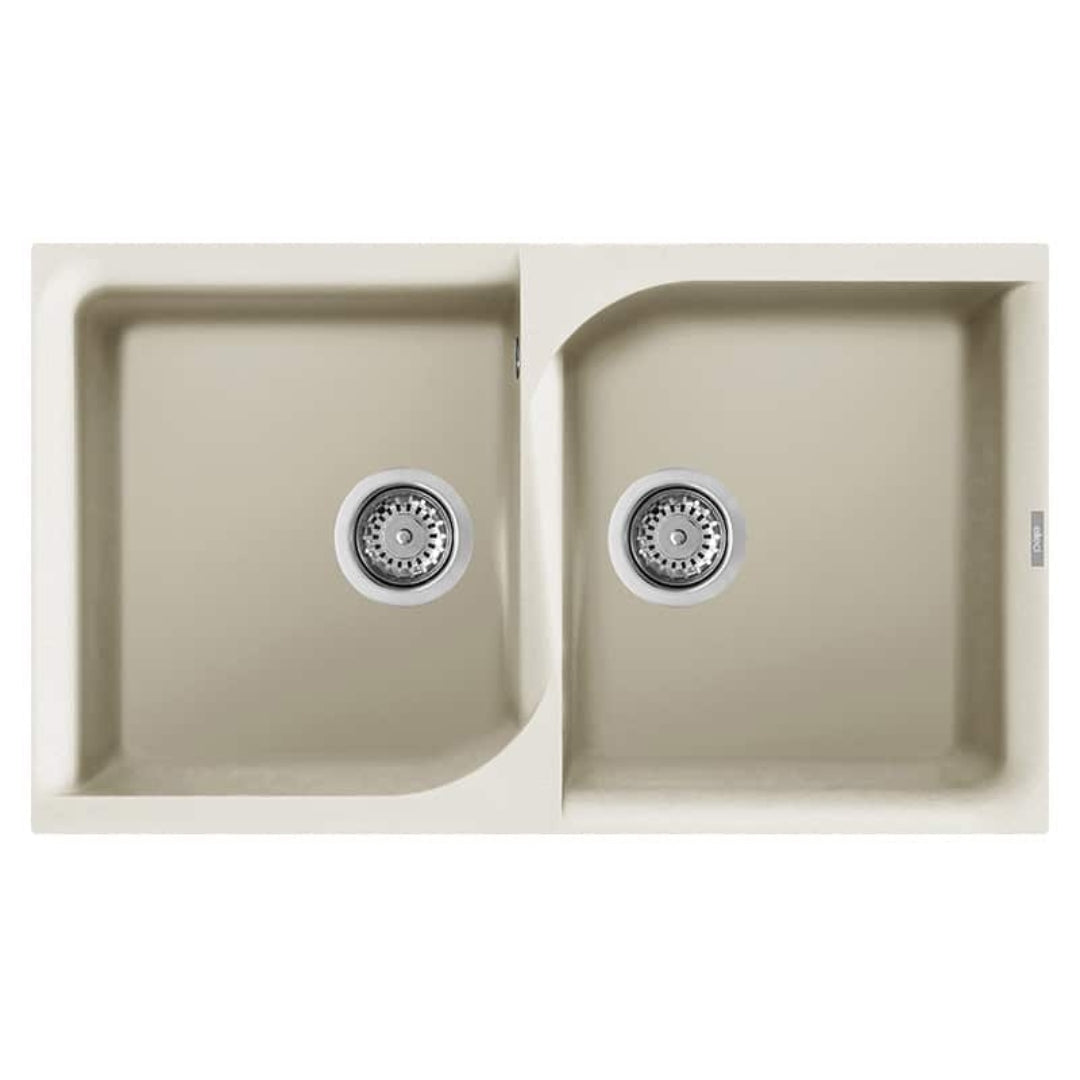 Lavello Elleci Ego 450 LGE45062 Incasso Sopratop 2 Vasche Granitek Bianco Antico cm. 86 × 50