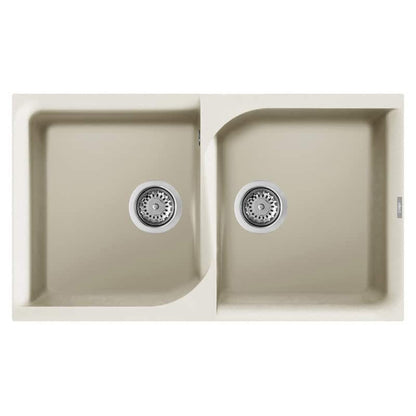 Lavello Elleci Ego 450 LGE45062 Incasso Sopratop 2 Vasche Granitek Bianco Antico cm. 86 × 50