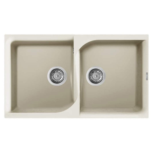 Lavello Elleci Ego 450 LGE45062 Incasso Sopratop 2 Vasche Granitek Bianco Antico cm. 86 × 50