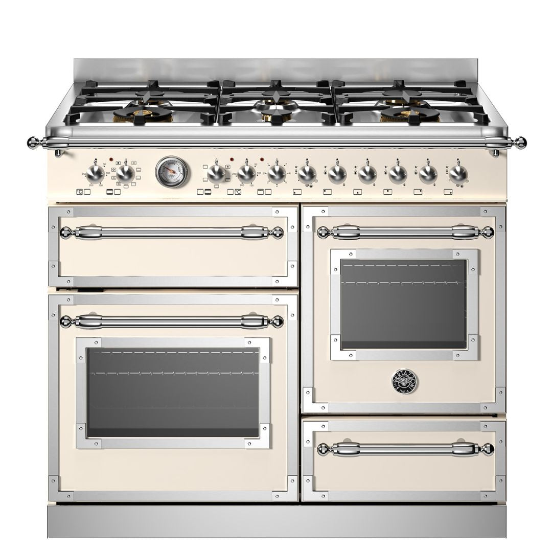 F.LLI BERTAZZONI HERITAGE HER106L3EAVT2 Cucina Avorio 6 Fuochi Gas con Triplo Forno Elettrico Multifunzione e Air Fryer cm. 100 x 60