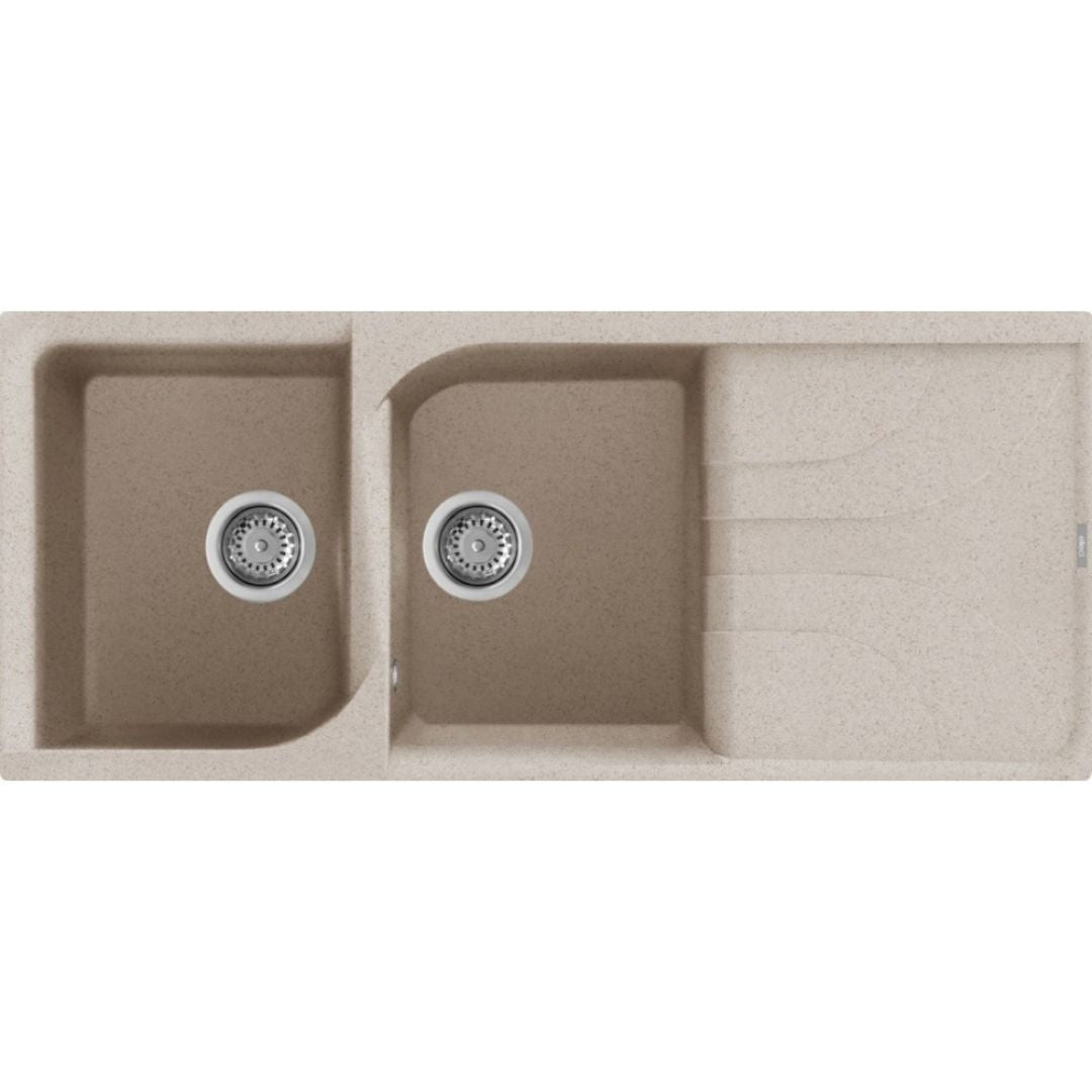 ELLECI EGO 500 LGE50051 Lavello 2 Vasche con Gocciolatoio Reversibile Sopratop Granitek Avena 51 cm. 116 x 50