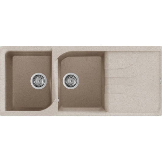 ELLECI EGO 500 LGE50051 Lavello 2 Vasche con Gocciolatoio Reversibile Sopratop Granitek Avena 51 cm. 116 x 50
