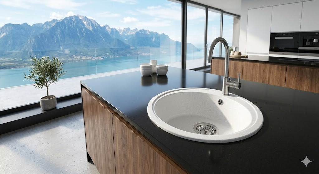 ELLECI LGFROU68 Lavello da Incasso 1 Vasca Circolare Sopratop Granitek Bianco 68 Diam. 45 cm