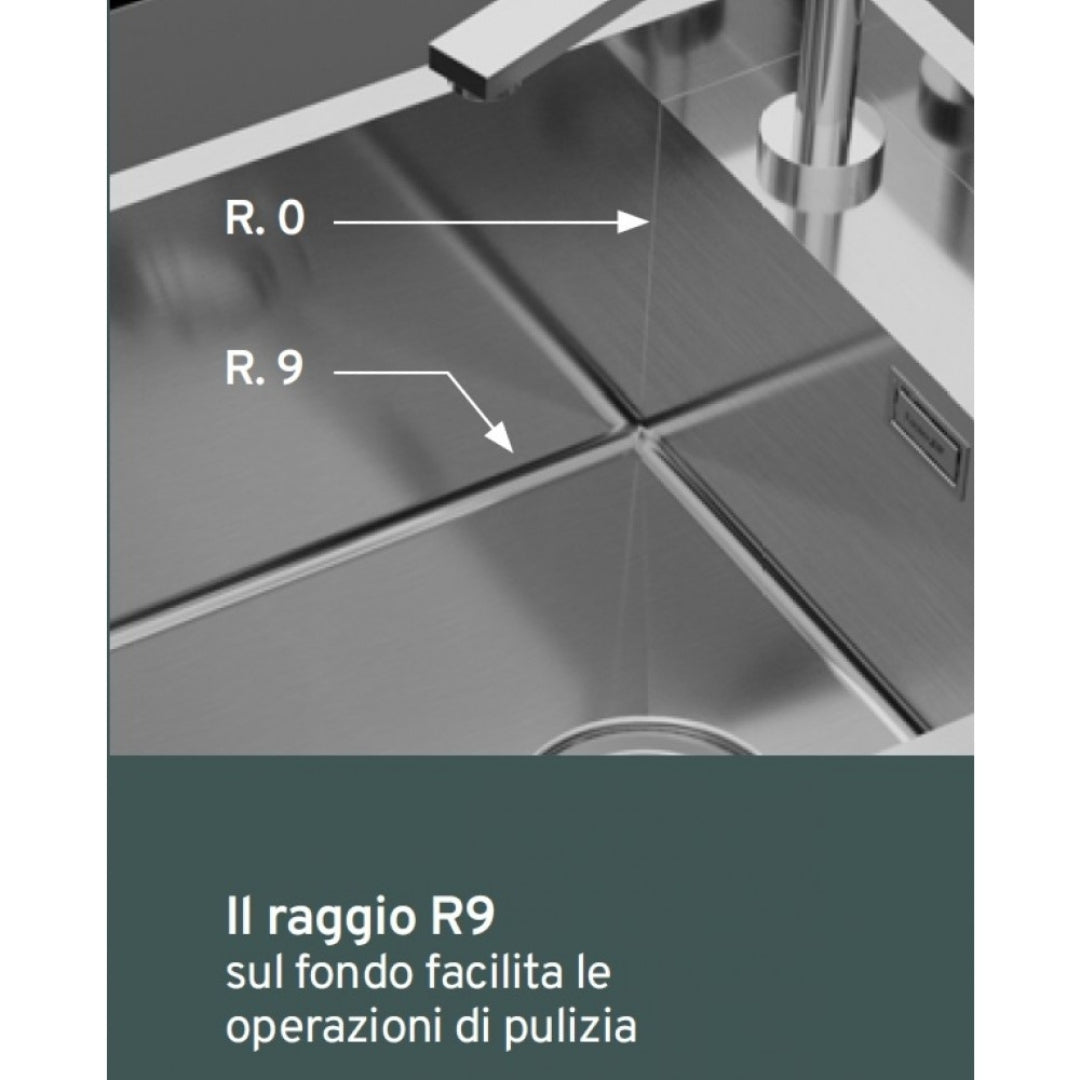 Foster Quadra 1237050 Lavello 1 Vasca Incasso Sopratop Filotop Acciaio Inox Spazzolato cm. 75 x 44
