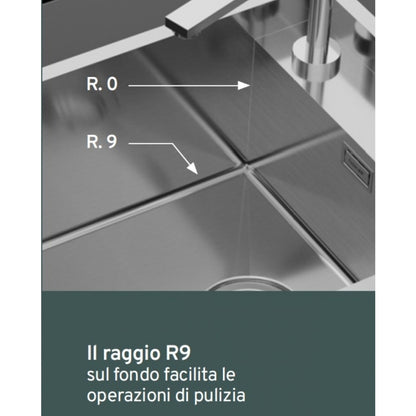 Foster Quadra 1237050 Lavello 1 Vasca Incasso Sopratop Filotop Acciaio Inox Spazzolato cm. 75 x 44