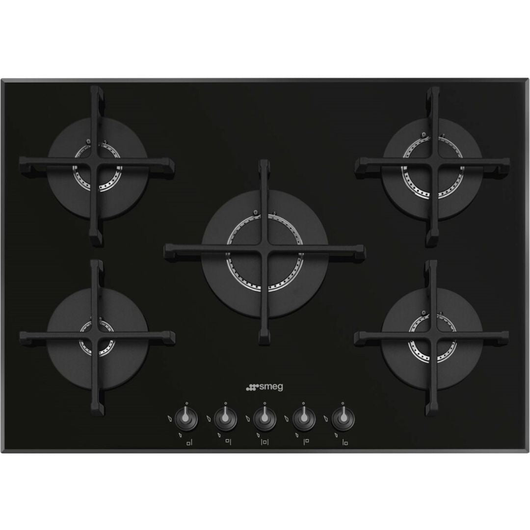 SMEG DESIGN SPV175B3 Piano Cottura a Gas in Vetro Nero 5 Fuochi cm. 72 x 52