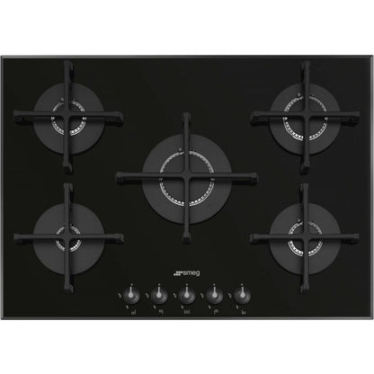 SMEG DESIGN SPV175B3 Piano Cottura a Gas in Vetro Nero 5 Fuochi cm. 72 x 52