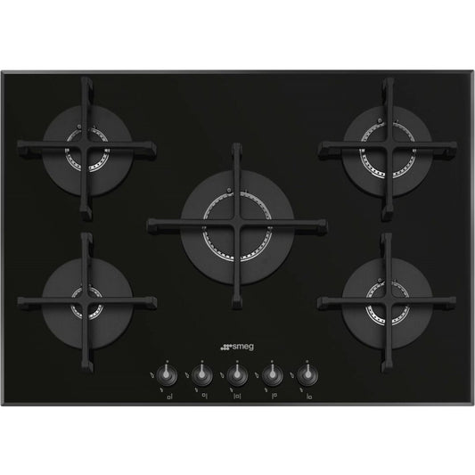 SMEG DESIGN SPV175B3 Piano Cottura a Gas in Vetro Nero 5 Fuochi cm. 72 x 52