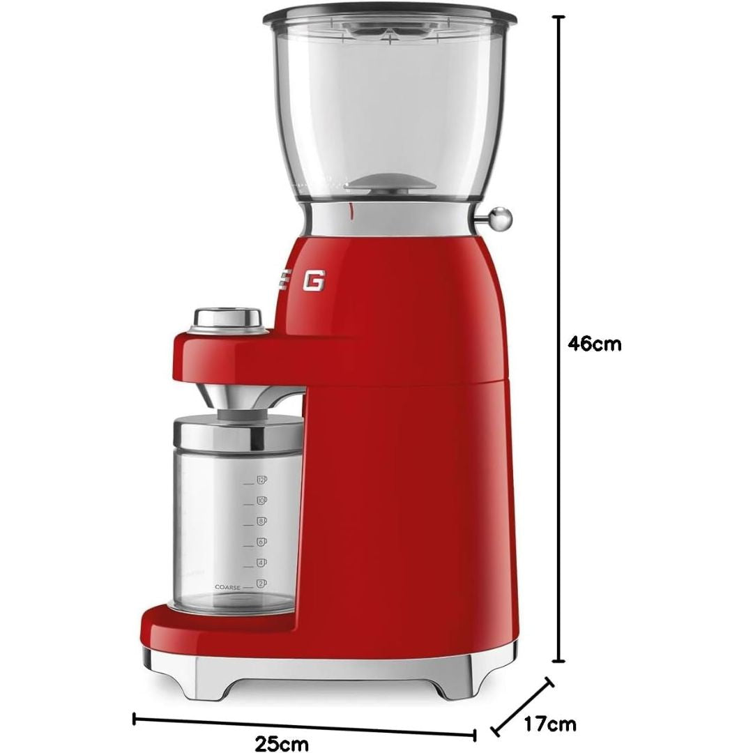 SMEG CGF01RDEU Macinacaffè Sistema Antistatico Macinatura Regolabile 150W Rosso
